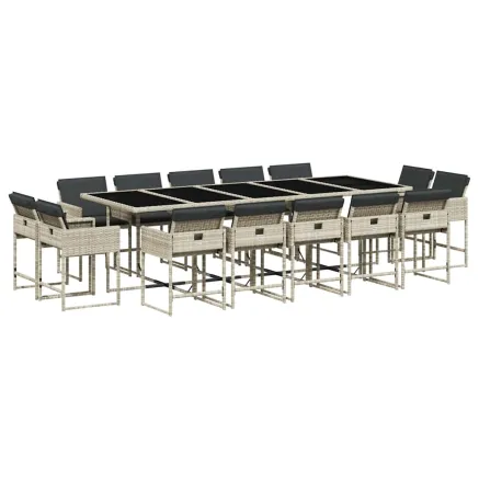 Ensemble à manger de jardin et coussins 15 pcs gris clair rotin 2