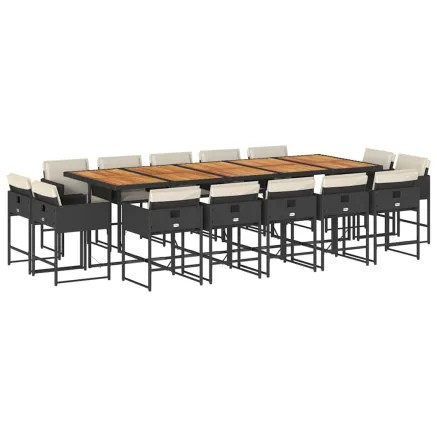Ensemble à manger de jardin 15 pcs coussins noir résine tressée 2
