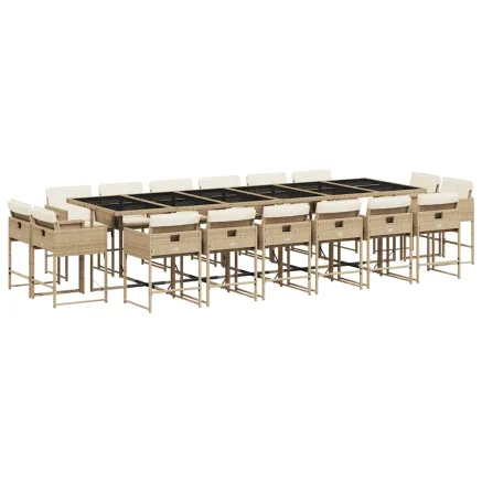 Ensemble à manger de jardin et coussins 17 pcs beige 2