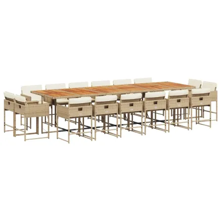 Ensemble à manger de jardin et coussins 17 pcs beige 2