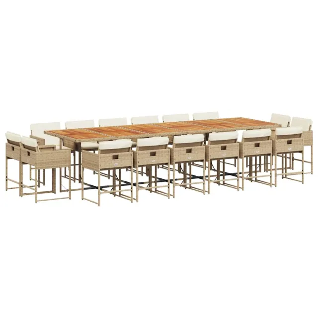 Ensemble à manger de jardin et coussins 17 pcs beige
