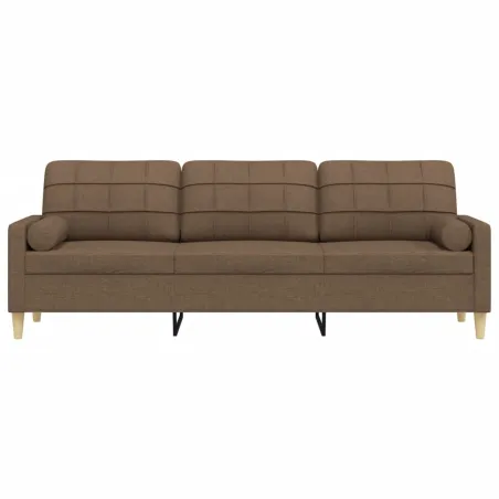 Canapé 3 places avec oreillers décoratifs marron 210 cm tissu