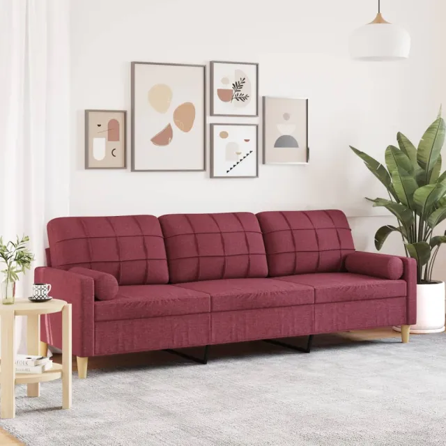 Canapé 3 places avec oreillers décoratifs bordeaux 210 cm tissu