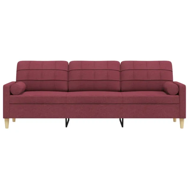 Canapé 3 places avec oreillers décoratifs bordeaux 210 cm tissu