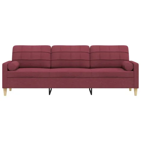 Canapé 3 places avec oreillers décoratifs bordeaux 210 cm tissu