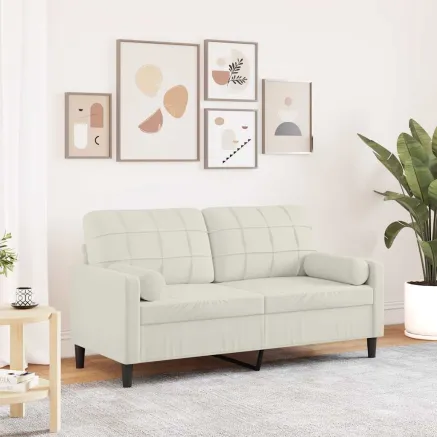 Canapé 2 places avec oreillers décoratifs crème 140 cm velours