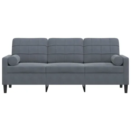Canapé 3 places avec oreillers gris foncé 180 cm velours