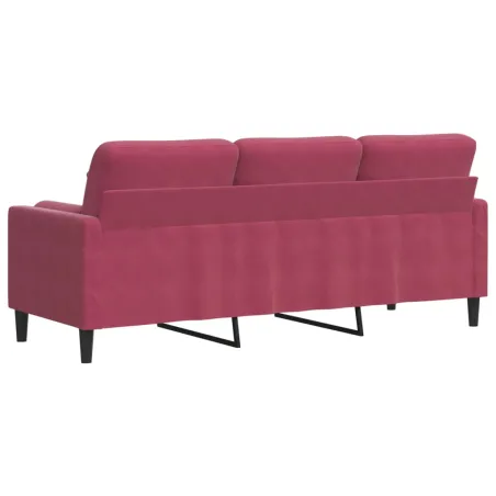 Canapé 3 places avec oreillers bordeaux 180 cm velours