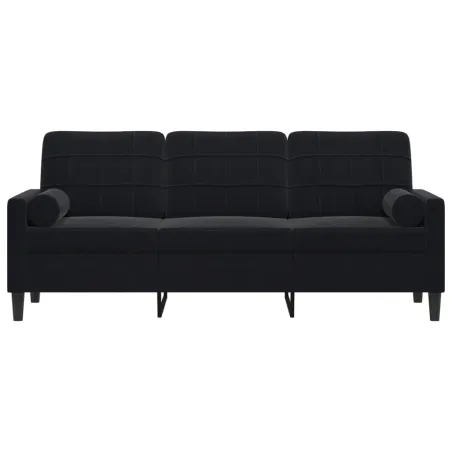 Canapé 3 places avec oreillers décoratifs noir 180 cm velours