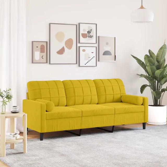 Canapé 3 places avec oreillers décoratifs jaune 180 cm velours