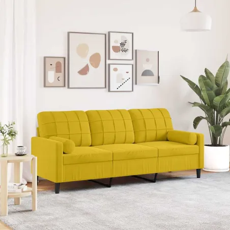 Canapé 3 places avec oreillers décoratifs jaune 180 cm velours