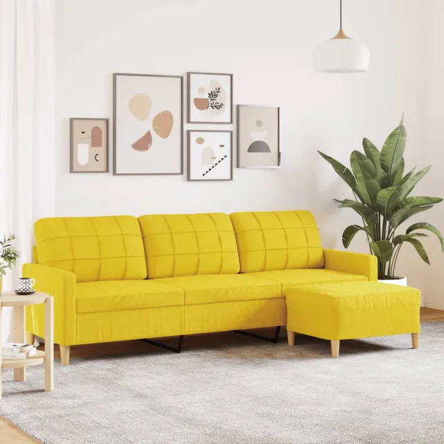 Canapé à 3 places avec repose-pieds Jaune clair 210 cm Tissu