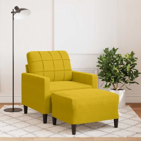 Fauteuil avec repose-pied jaune 60 cm velours