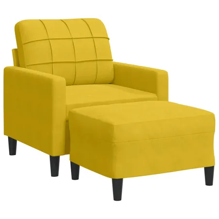 Fauteuil avec repose-pied jaune 60 cm velours