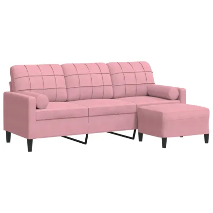 Canapé à 3 places avec repose-pieds Rose 180 cm Velours 2