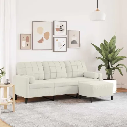 Canapé à 3 places avec repose-pieds Crème 180 cm Velours