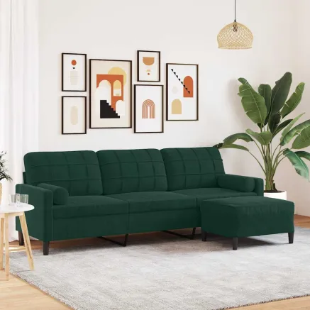 Canapé à 3 places avec repose-pieds Vert foncé 210 cm Velours