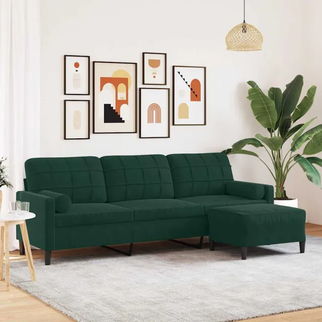 Canapé à 3 places avec repose-pieds Vert foncé 210 cm Velours