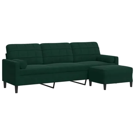 Canapé à 3 places avec repose-pieds Vert foncé 210 cm Velours 2