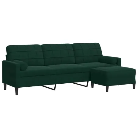 Canapé à 3 places avec repose-pieds Vert foncé 210 cm Velours