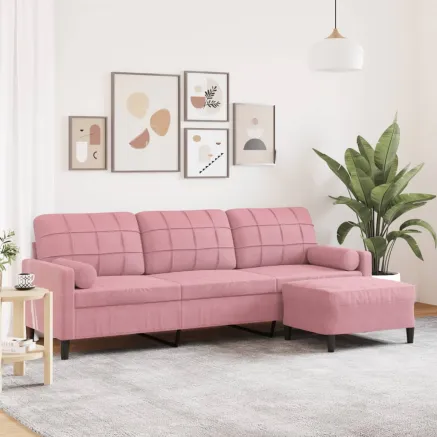 Canapé à 3 places avec repose-pieds Rose 210 cm Velours