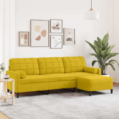 Canapé à 3 places avec repose-pied jaune 210 cm velours