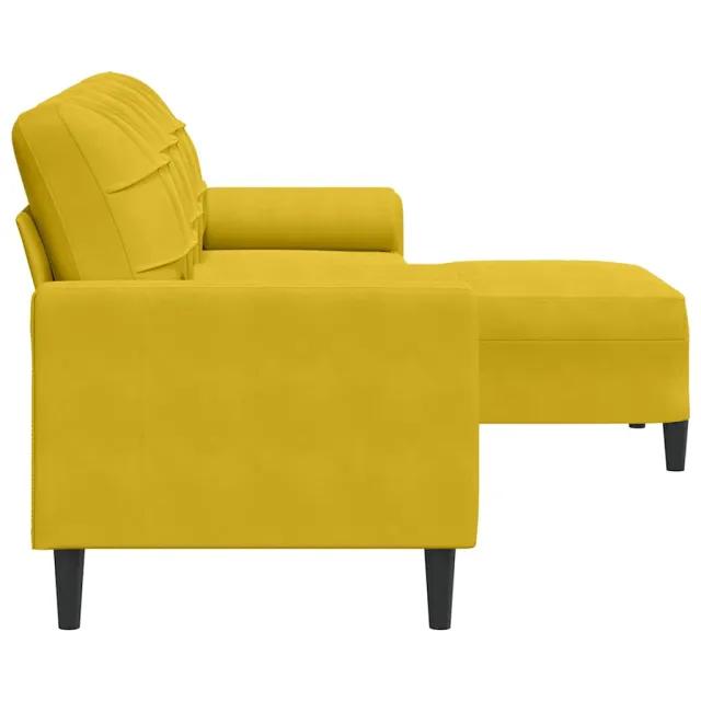 Canapé à 3 places avec repose-pied jaune 210 cm velours