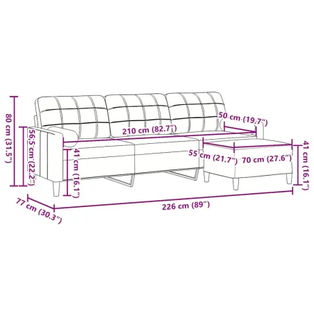 Canapé à 3 places avec repose-pied jaune 210 cm velours