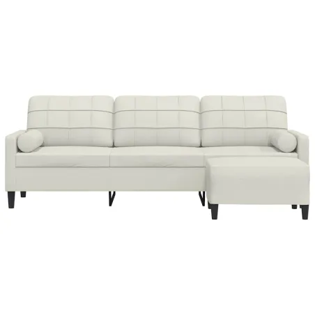 Canapé à 3 places avec repose-pieds Crème 210 cm Velours