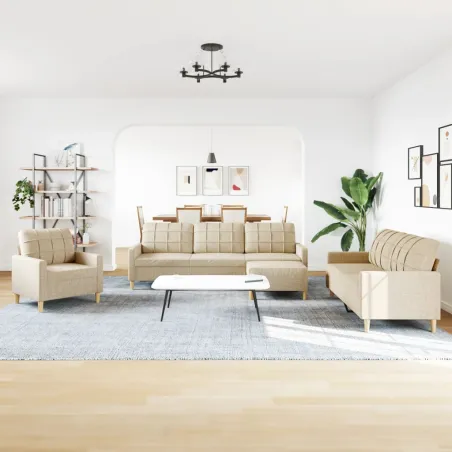 Ensemble de canapés 4 pcs avec repose-pied crème tissu