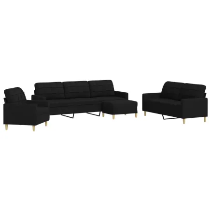 Ensemble de canapés 4 pcs avec repose-pied noir tissu 2