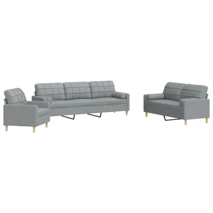 Ensemble de canapés 3 pcs coussins décoratifs gris clair tissu 2