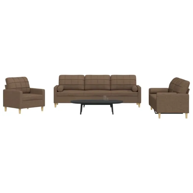 Ensemble de canapés 3 pcs avec coussins décoratifs marron tissu