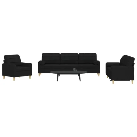Ensemble de canapés 3 pcs avec coussins décoratifs noir tissu