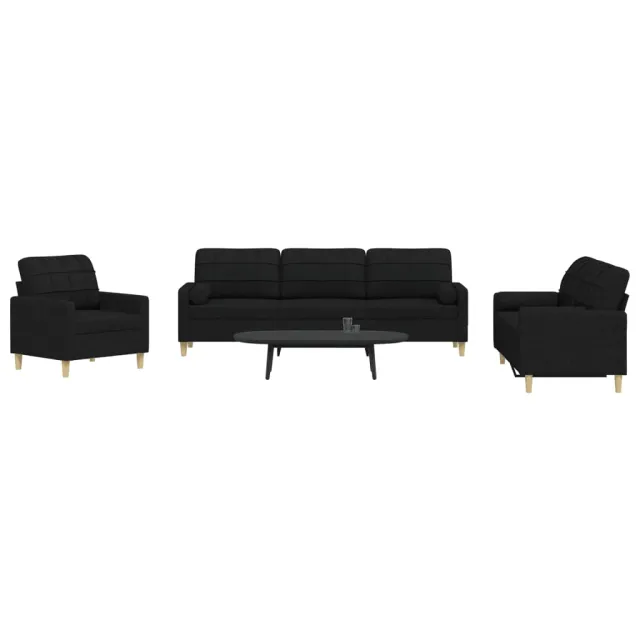 Ensemble de canapés 3 pcs avec coussins décoratifs noir tissu