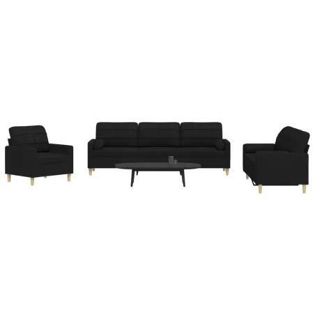 Ensemble de canapés 3 pcs avec coussins décoratifs noir tissu