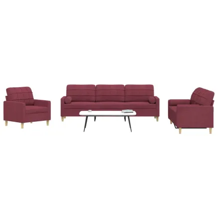 Ensemble de canapés 3 pcs coussins décoratifs bordeaux tissu