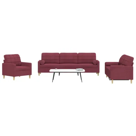 Ensemble de canapés 3 pcs coussins décoratifs bordeaux tissu