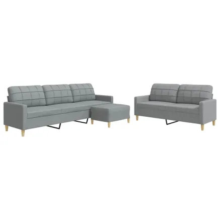 Ensemble de canapés 3 pcs avec repose-pied gris clair tissu 2