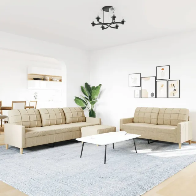 Ensemble de canapés 3 pcs avec repose-pied crème tissu