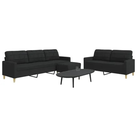 Ensemble de canapés 3 pcs avec repose-pied noir tissu