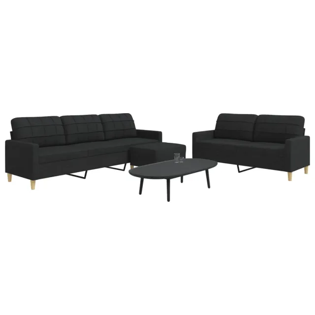 Ensemble de canapés 3 pcs avec repose-pied noir tissu