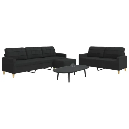 Ensemble de canapés 3 pcs avec repose-pied noir tissu