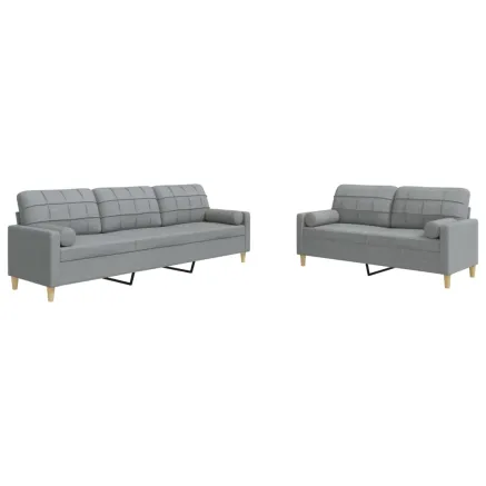 Ensemble de canapés 2 pcs coussins décoratifs gris clair tissu 2