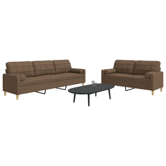 Ensemble de canapés 2 pcs avec coussins décoratifs marron tissu