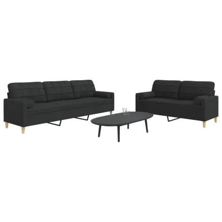 Ensemble de canapés 2 pcs avec coussins décoratifs noir tissu