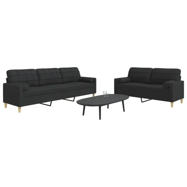Ensemble de canapés 2 pcs avec coussins décoratifs noir tissu
