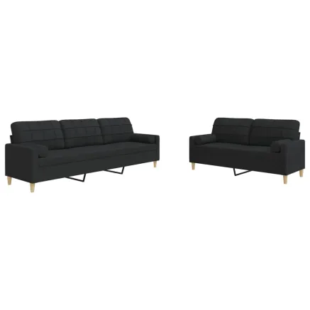Ensemble de canapés 2 pcs avec coussins décoratifs noir tissu 2