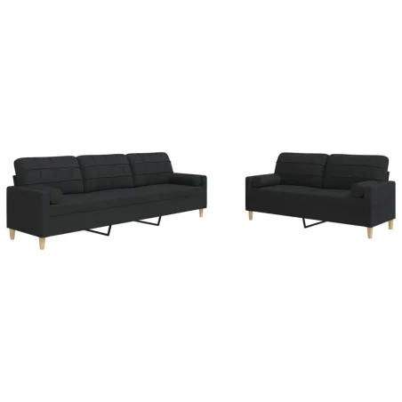 Ensemble de canapés 2 pcs avec coussins décoratifs noir tissu
