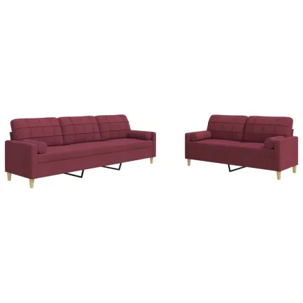 Ensemble de canapés 2 pcs coussins décoratifs bordeaux tissu 2